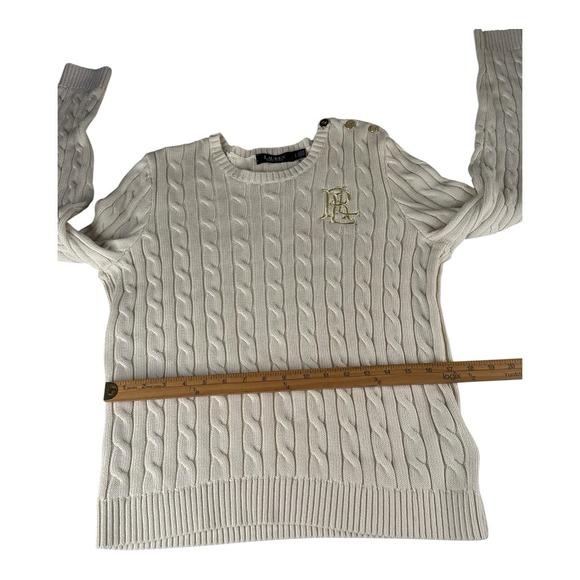 Genuine Lauren Ralph Lauren button‎ Trim Cable Knit Sweater -ivory Watch Sz L - Picture 10 of 16